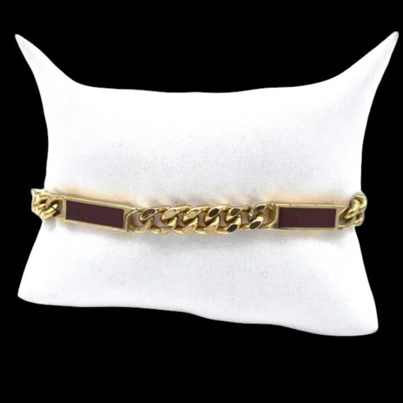 Avon Red Enamel & Gold Tone Link Bracelet - Picture 1 of 5